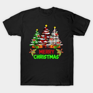 Merry Christmas Tree Buffalo Plaid Red White Green Cute Xmas T-Shirt